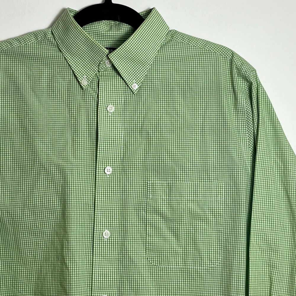 Croft & Barrow Mens Green Gingham Easy‎ Care Dress Shirt 16 34/35 Classic Fit